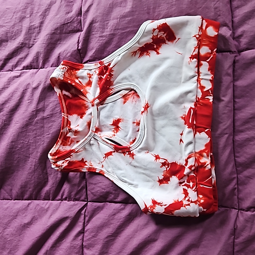 Body Angel white and red tie-dye halter bra top with front keyhole cutout size M